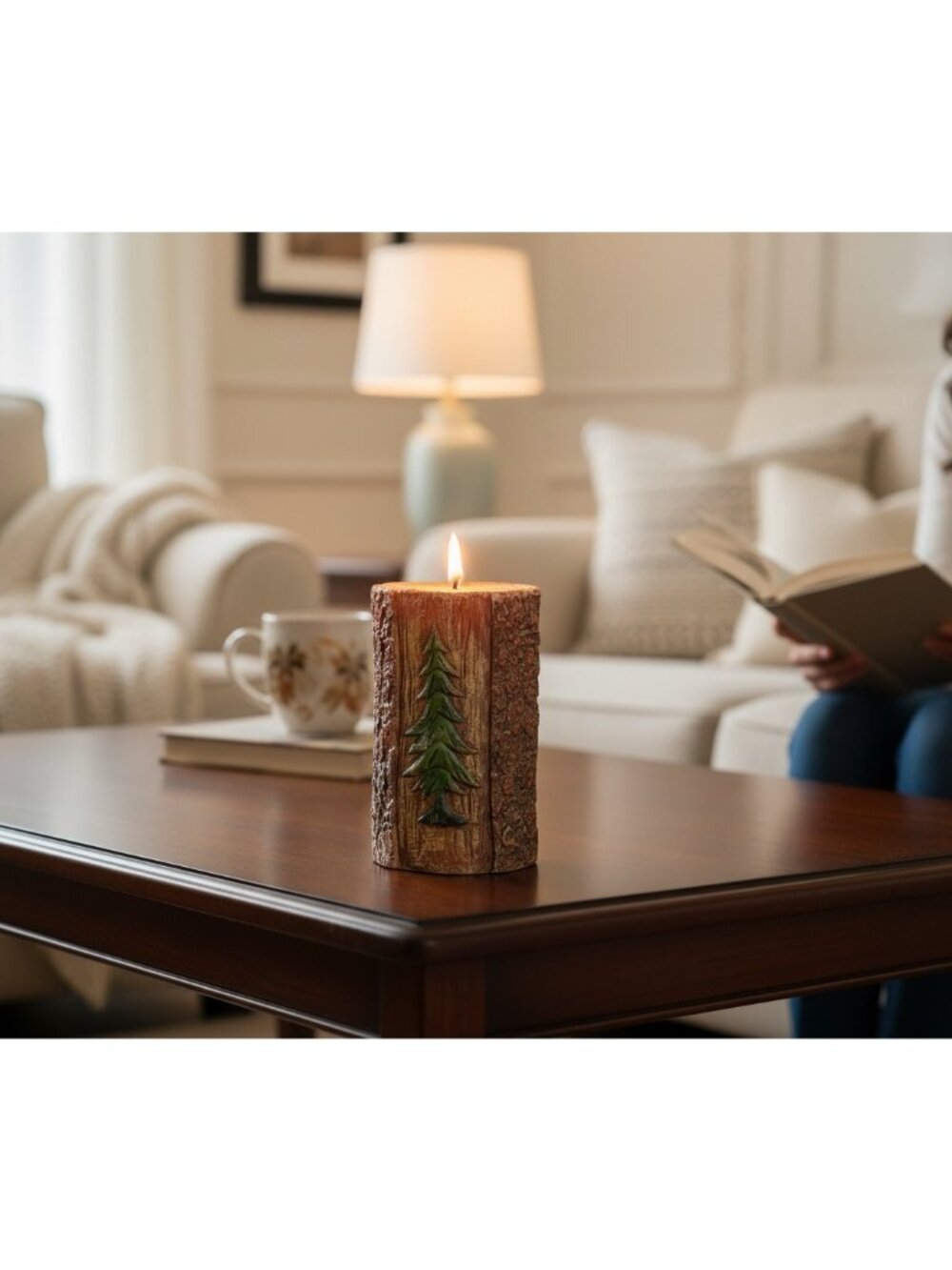 Rustic Tree Design Log-Shaped Candle With Textured Bark Finish